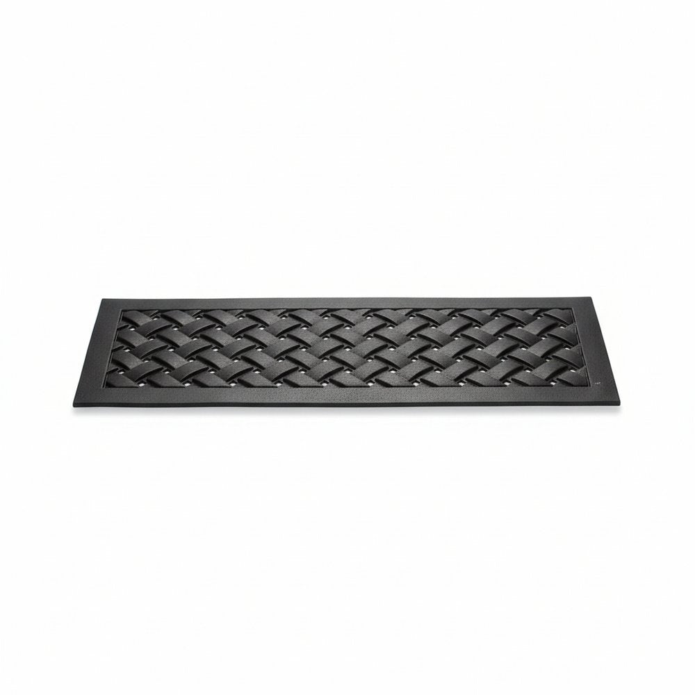 Set Of Six Black Lattice Outdoor Rubber Stair Treads on a white background