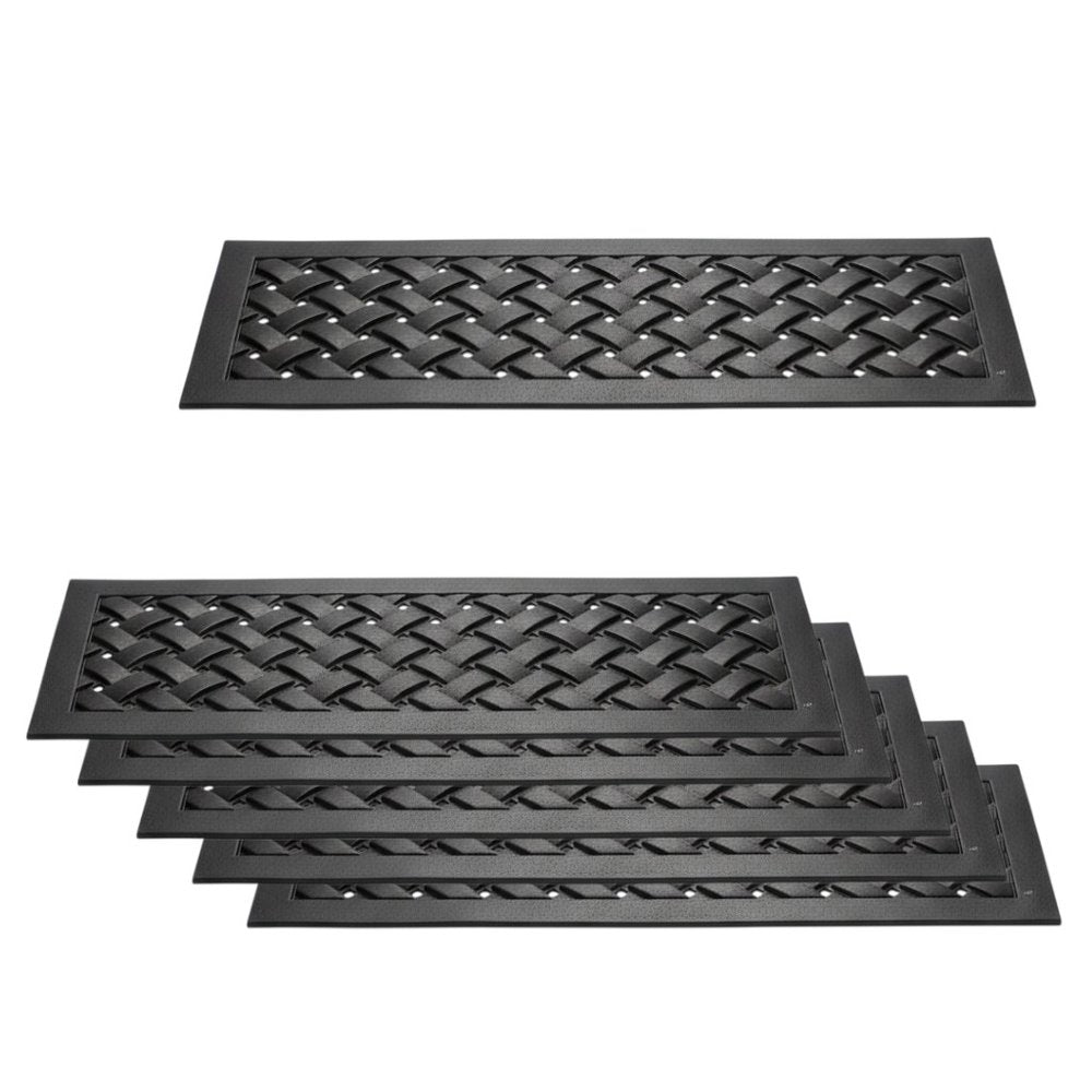 Set Of Six Black Lattice Outdoor Rubber Stair Treads on a white background