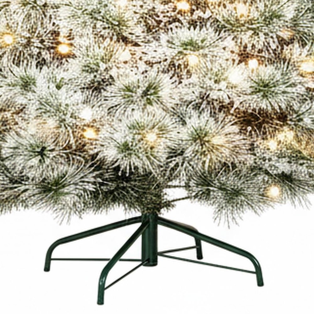 9' White Pre Lit Full Flocked Spruce Christmas Tree