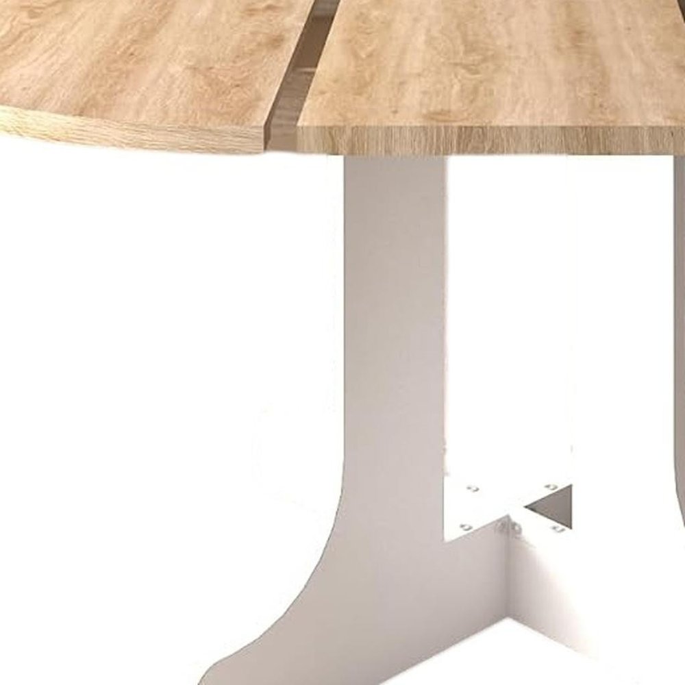 59" Brown and White Wood Oval Cross Legs Coffee Table. Coffee table isolated on a plain white background, showing a white wood surface.
