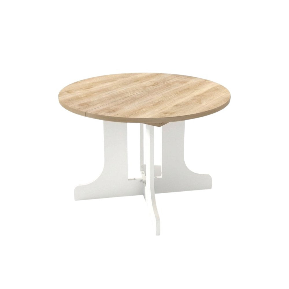59" Brown and White Wood Oval Cross Legs Coffee Table. Coffee table isolated on a plain white background, in a white wood finish.