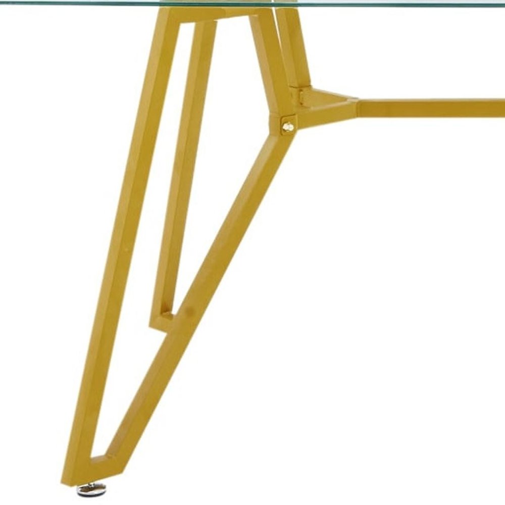 71" White and Gold Glass and Steel Trestle Coffee Table on a white background
