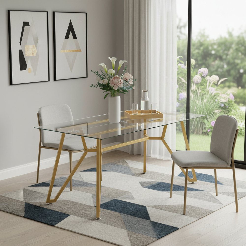 71" White and Gold Glass and Steel Trestle Coffee Table in a home interior