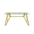 71" White and Gold Glass and Steel Trestle Coffee Table on a white background