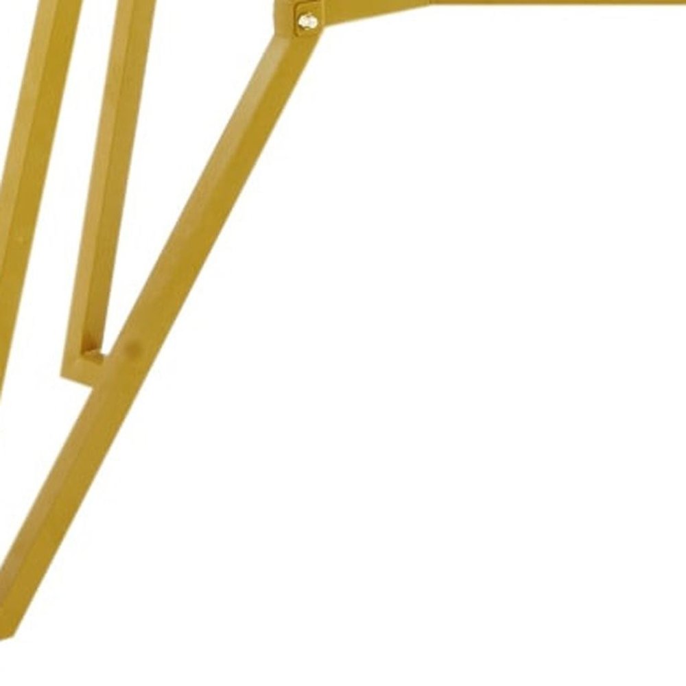 71" White and Gold Glass and Steel Trestle Coffee Table on a white background