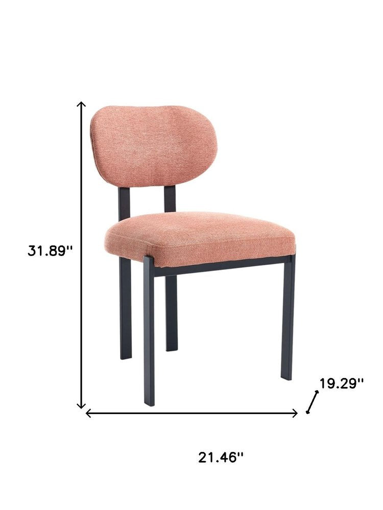 Set of Two Salmon and Black Chenille And Metal Partially Open Back Dining Side Chairs on a white background