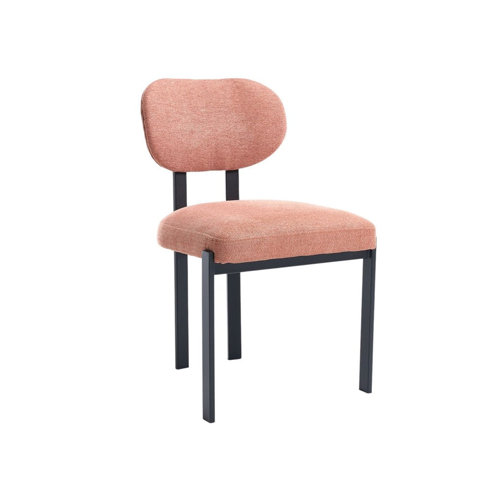 Set of Two Salmon and Black Chenille And Metal Partially Open Back Dining Side Chairs on a white background