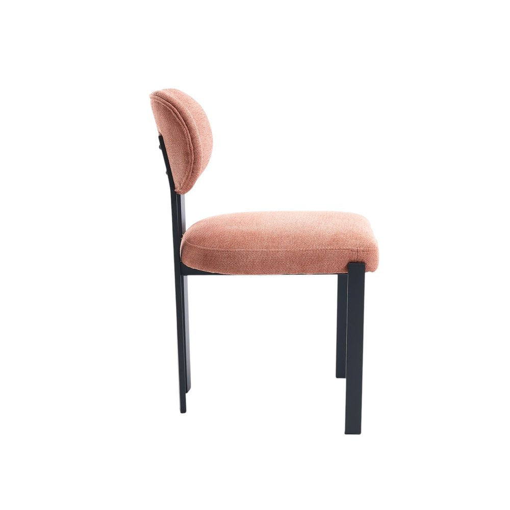 Set of Two Salmon and Black Chenille And Metal Partially Open Back Dining Side Chairs on a white background