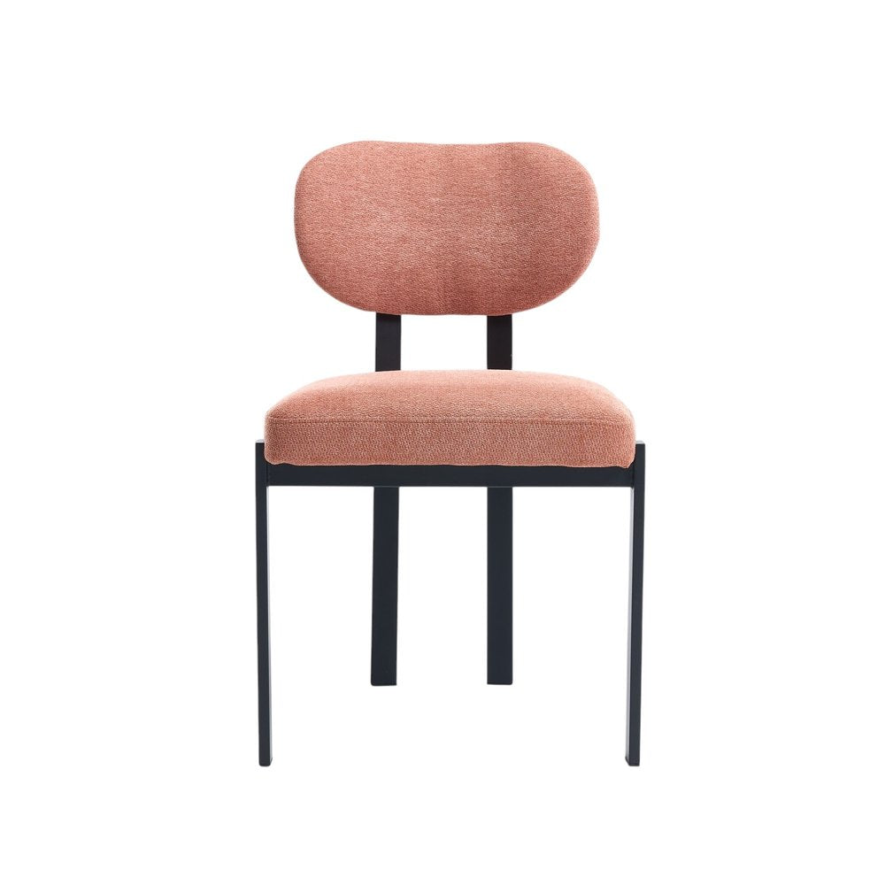Set of Two Salmon and Black Chenille And Metal Partially Open Back Dining Side Chairs on a white background