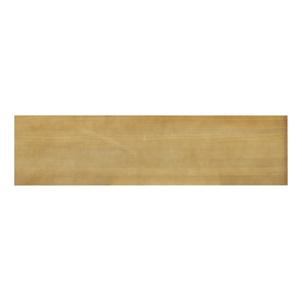 63" Natural and Brown Wood Two Leg Console Table. Console table isolated on a plain white background, showing a brown wood surface.