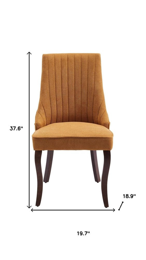 Set of Two Yellow And Brown And Yellow Linen Dining Side Chairs on a white background