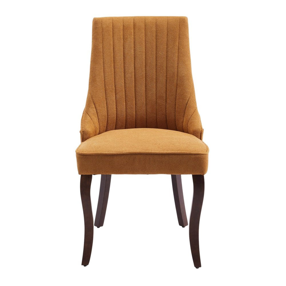 Set of Two Yellow and Brown Linen Dining Side Chairs