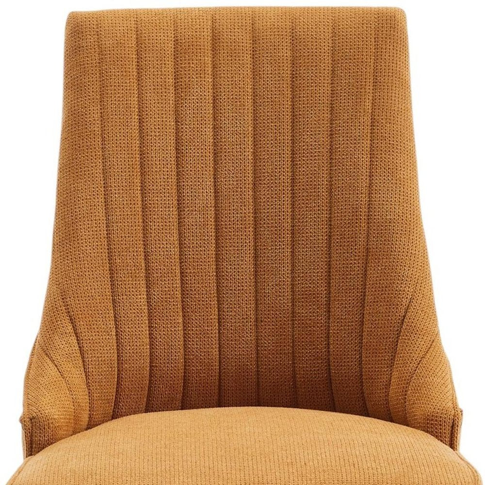 Set of Two Yellow and Brown Linen Dining Side Chairs