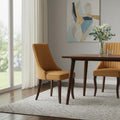 Set of Two Yellow and Brown Linen Dining Side Chairs