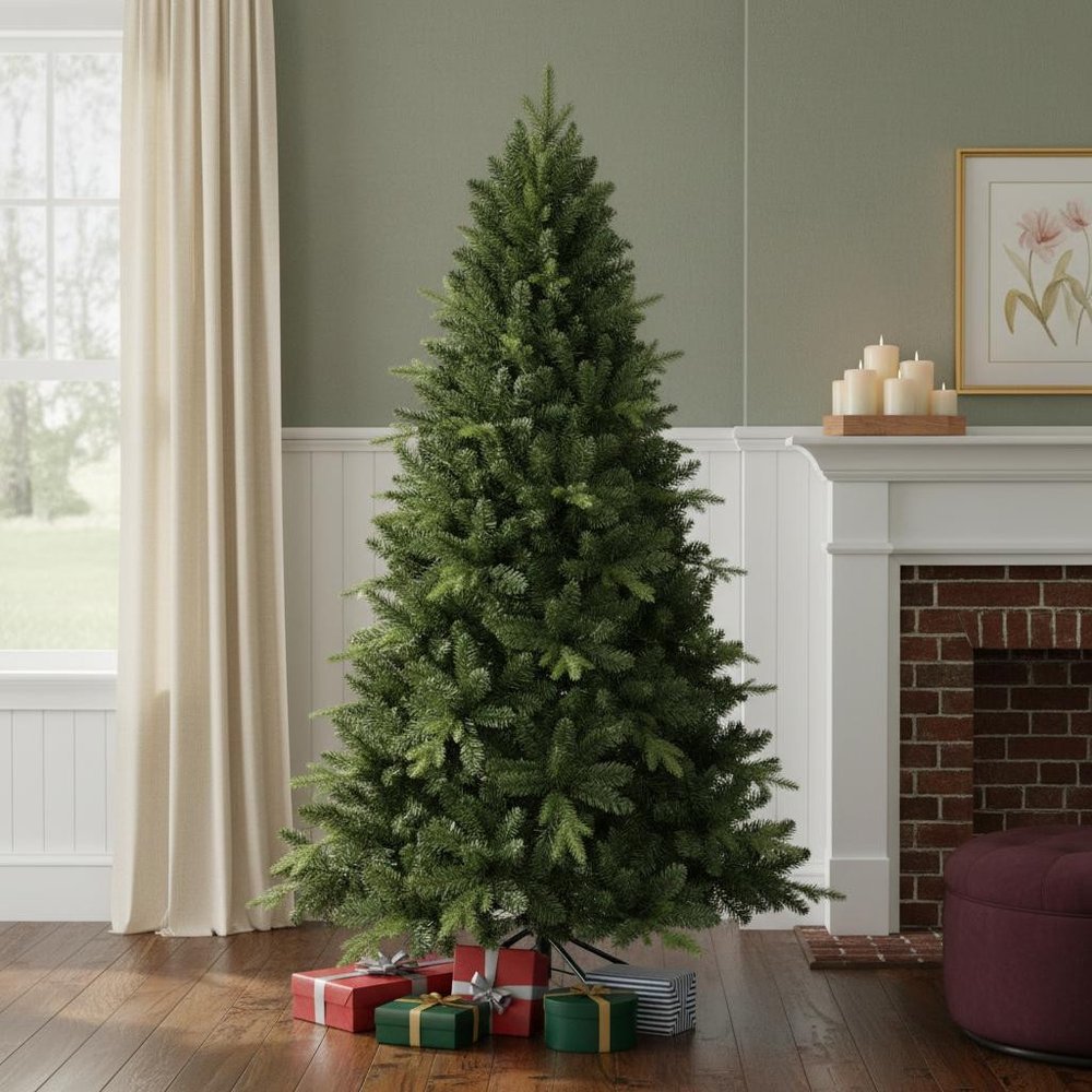 7' Full Spruce Christmas Tree in a home interior