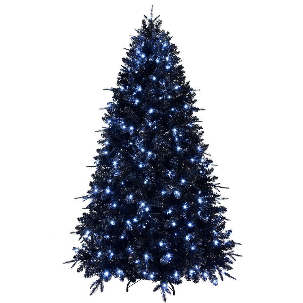 7' Black Pre Lit Full Spruce Christmas Tree on a white background