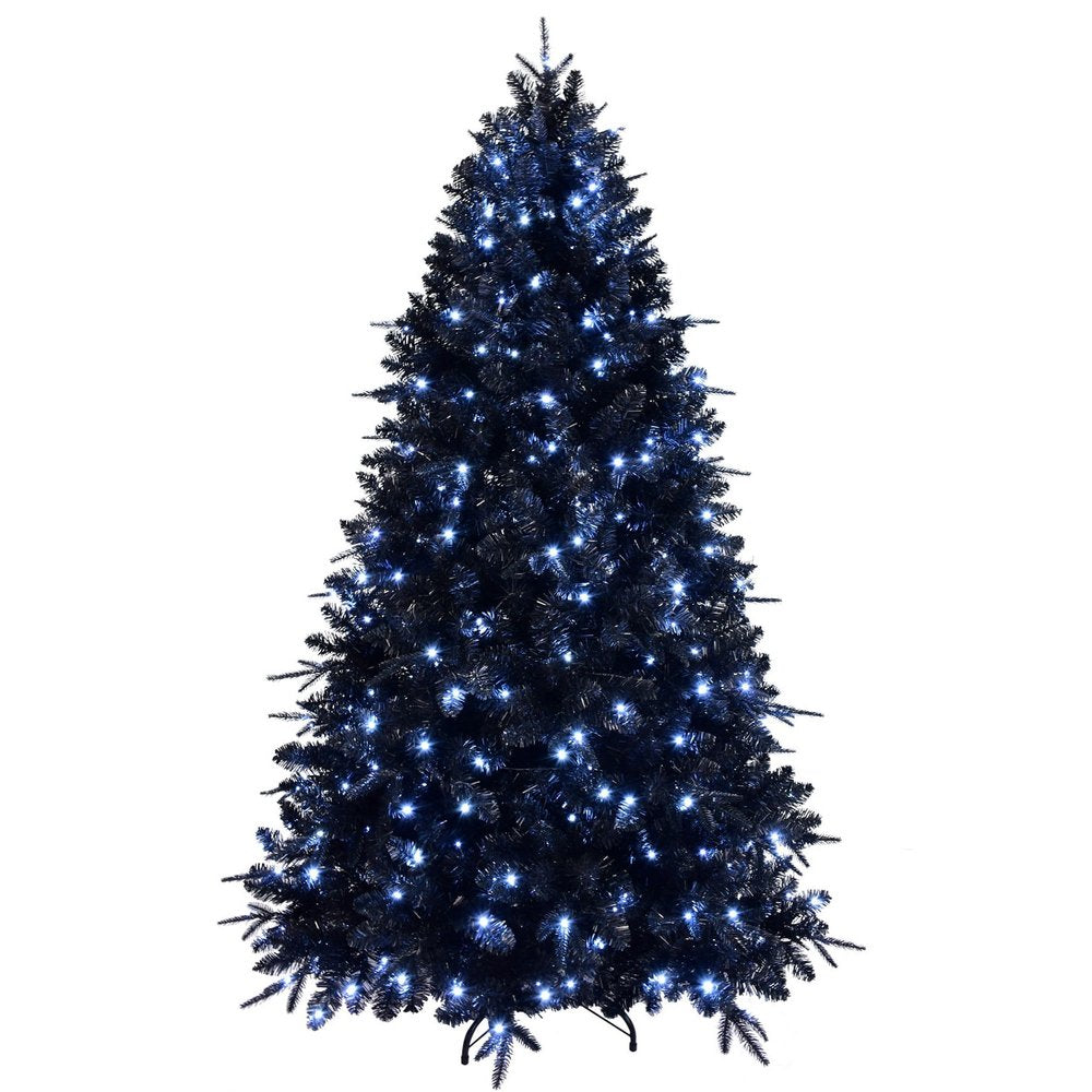 7' Black Pre Lit Full Spruce Christmas Tree on a white background