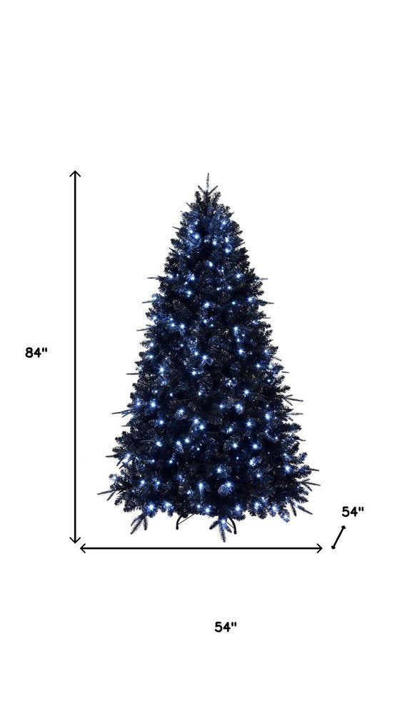 7' Black Pre Lit Full Spruce Christmas Tree on a white background