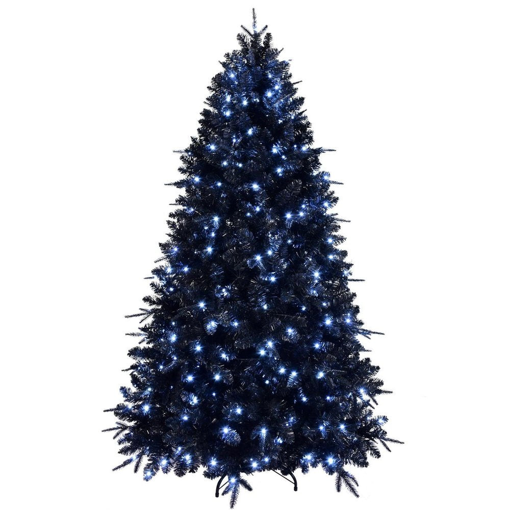 7' Black Pre Lit Full Spruce Christmas Tree on a white background