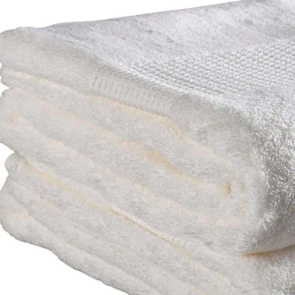 Set of Two White Cotton 16" X 30" Quick Dry Terry Cloth Hand Towels close-up detail