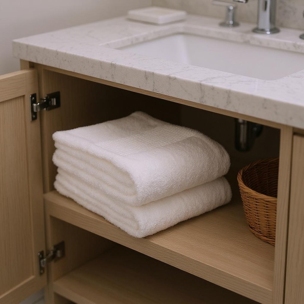 Set of Two White Cotton 16" X 30" Quick Dry Terry Cloth Hand Towels in a home interior
