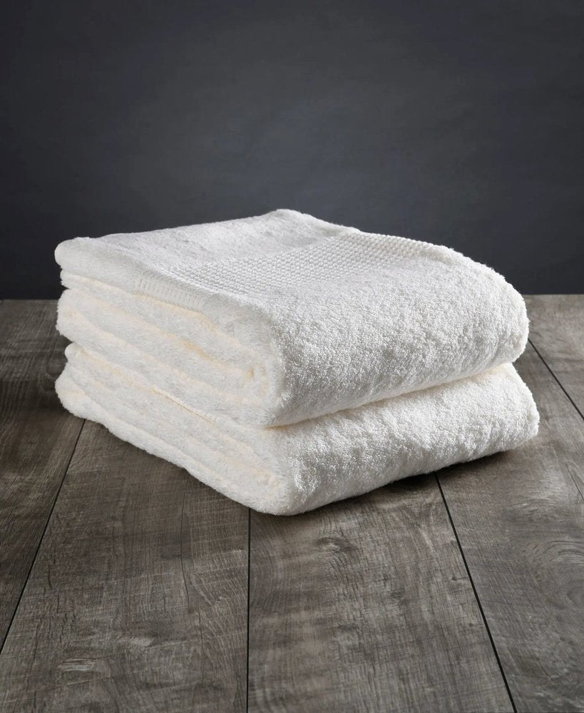 Set of Two White Cotton 16" X 30" Quick Dry Terry Cloth Hand Towels