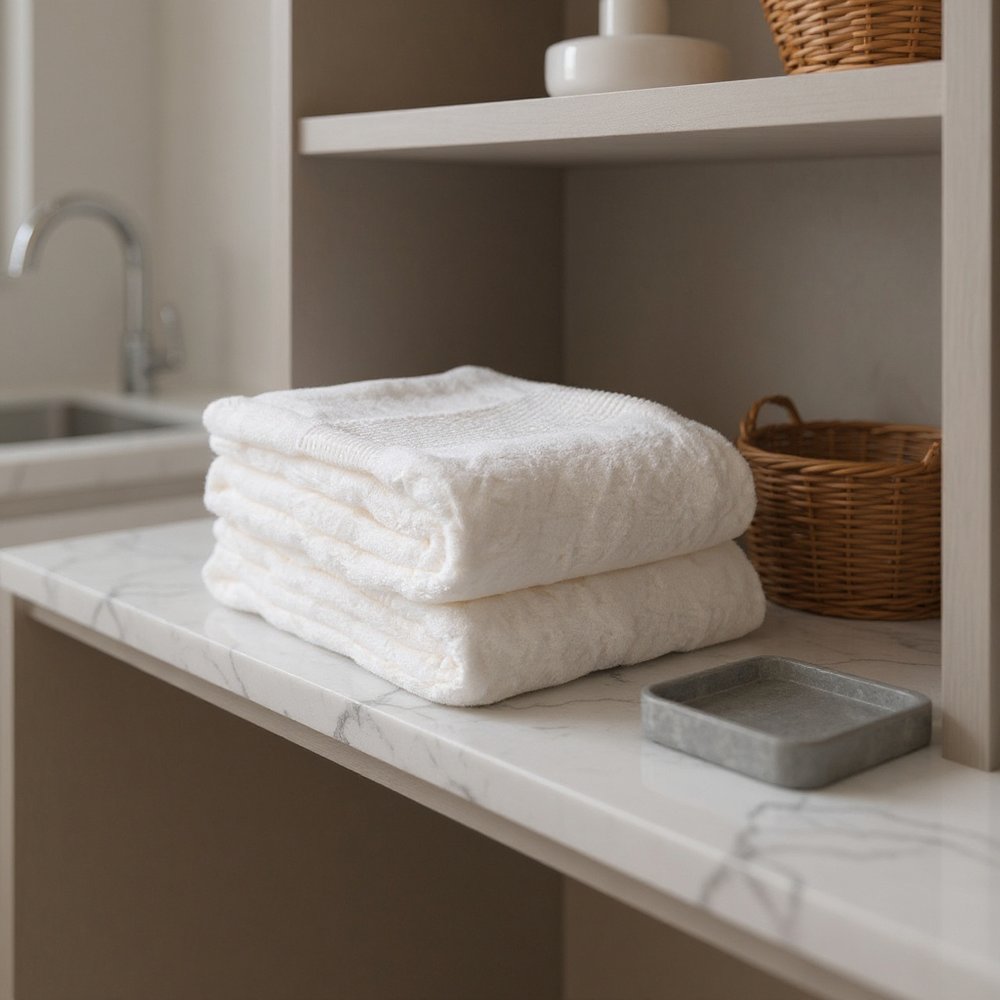 Set of Two White Cotton 16" X 30" Quick Dry Terry Cloth Hand Towels