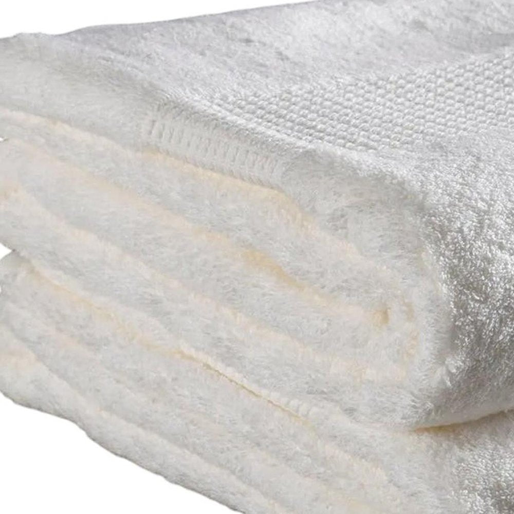 Set of Two White Cotton 16" X 30" Quick Dry Terry Cloth Hand Towels close-up detail