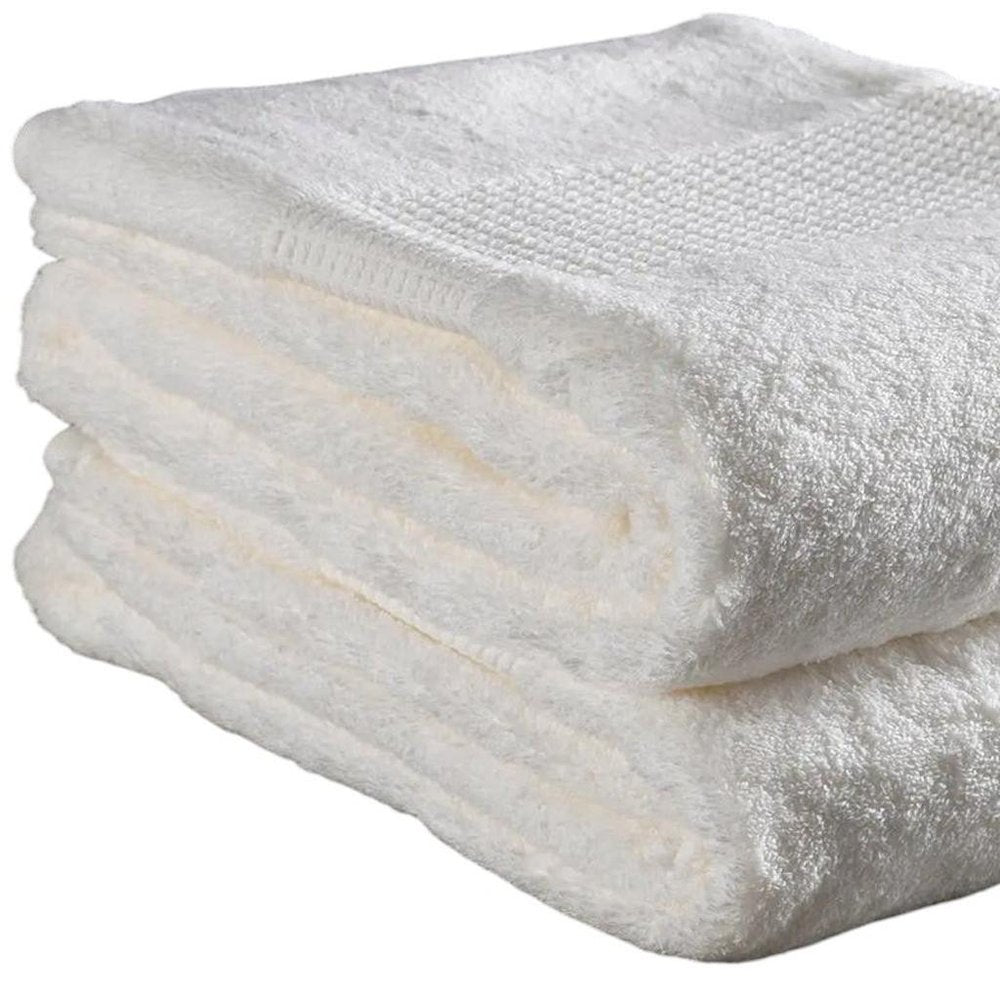 Set of Two White Cotton 16" X 30" Quick Dry Terry Cloth Hand Towels on a white background