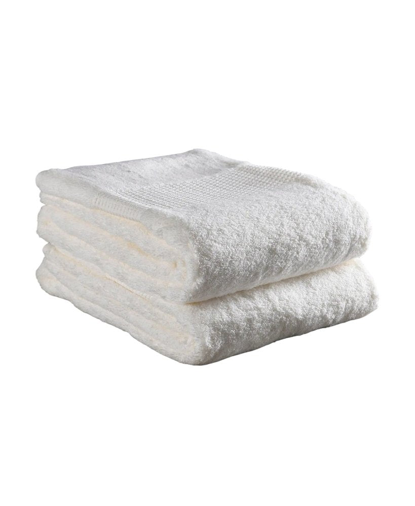 Set of Two White Cotton 16" X 30" Quick Dry Terry Cloth Hand Towels on a white background