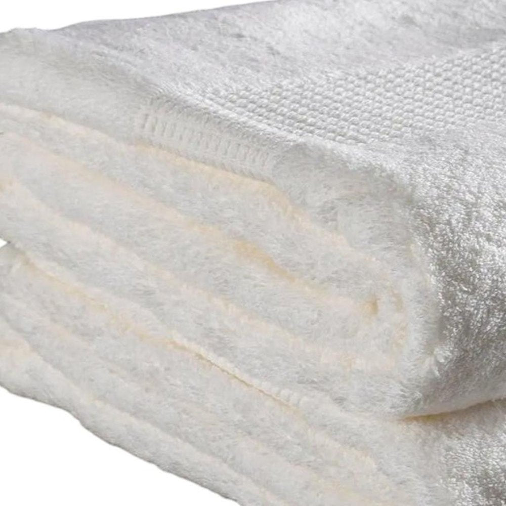 Set of Two White Cotton 16" X 30" Quick Dry Terry Cloth Hand Towels close-up detail