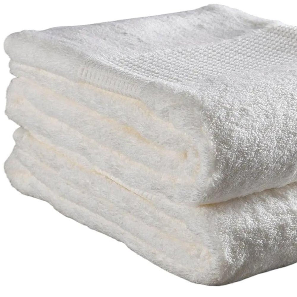 Set of Two White Cotton 16" X 30" Quick Dry Terry Cloth Hand Towels on a white background