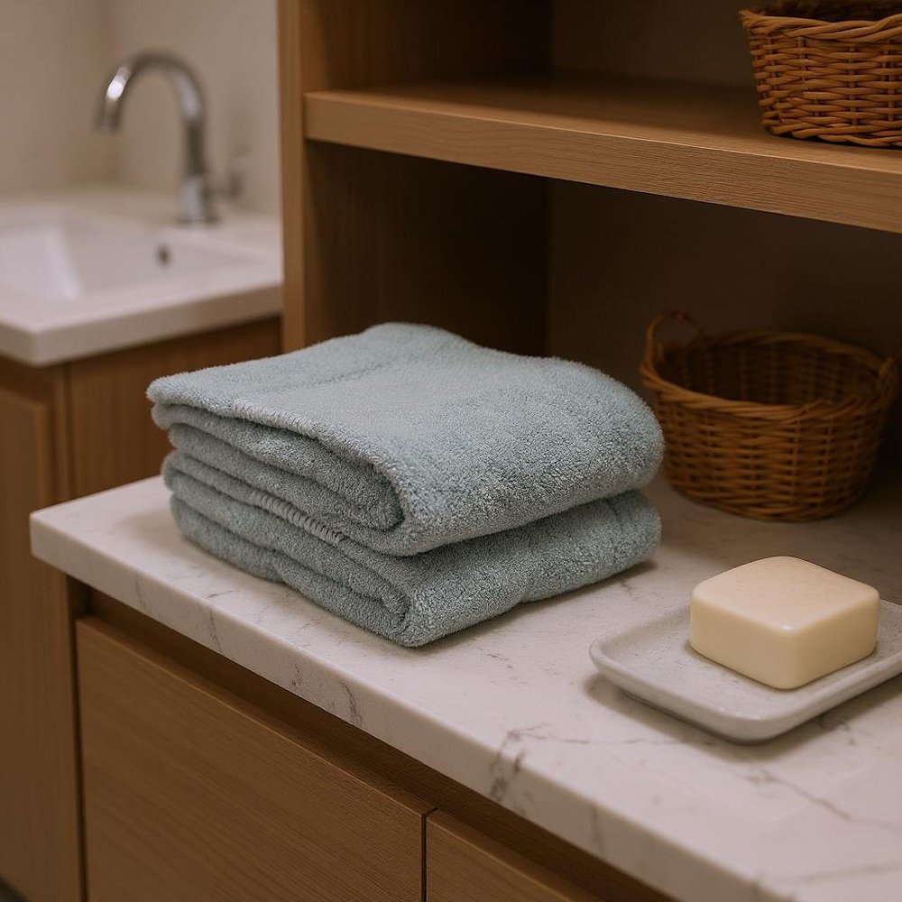 Set of Two Sea Green Cotton 13" X 13" Quick Dry Terry Cloth Washcloths in a home interior