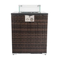 50000 BTU 24" Espresso Wicker Propane Rectangular Fire Pit. Outdoor fireplaces and firepit isolated on a plain white background, showing a charcoal wicker surface.