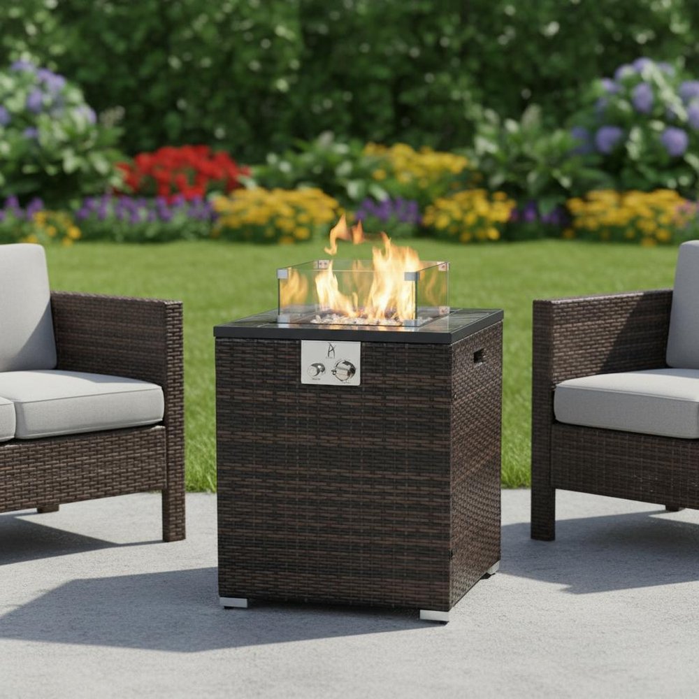 50000 BTU 24" Espresso Wicker Propane Rectangular Fire Pit