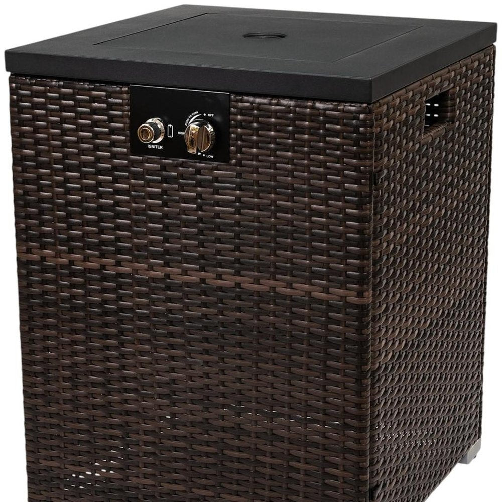 Close-up of 50000 BTU 22" Brown Wicker Propane Rectangular Fire Pit showing the brown wicker texture.