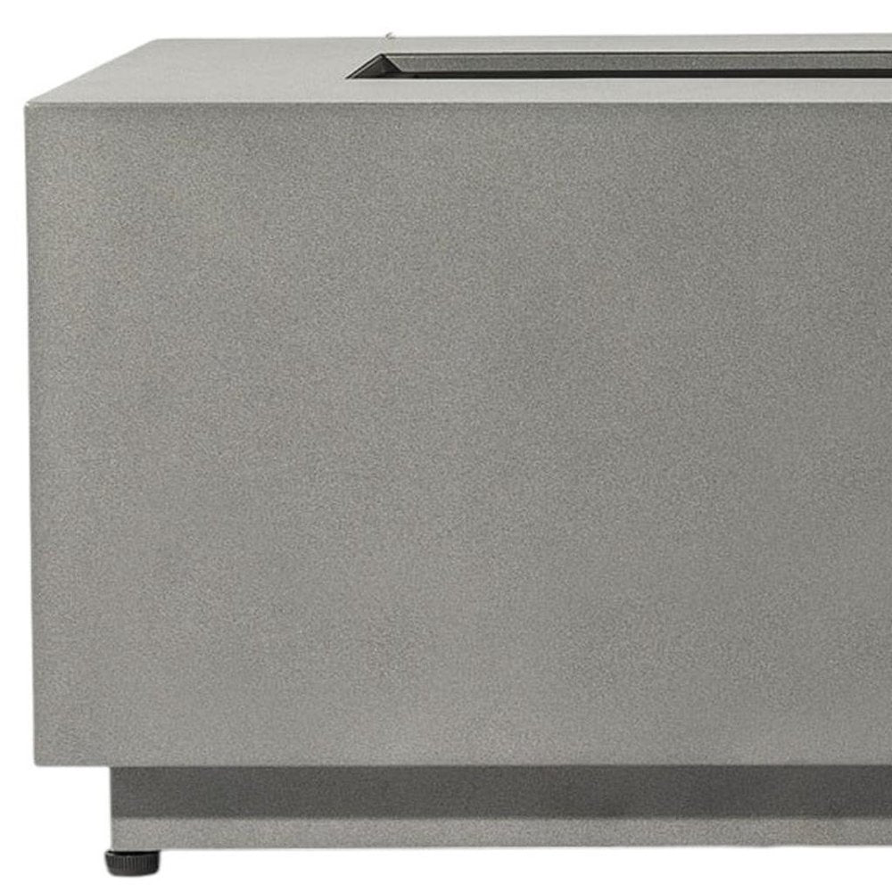 Cropped view of 50000 BTU 42" Gray Steel Propane Rectangular Fire Pit With Cover focusing on the gray metal surface.