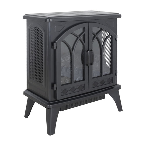 24" Black Carved Geometric Metal Electric Fireplace