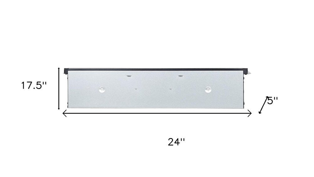 24" Black Metal Electric Fireplace Insert With LED. Fireplace isolated on a plain white background, showing a black metal surface.
