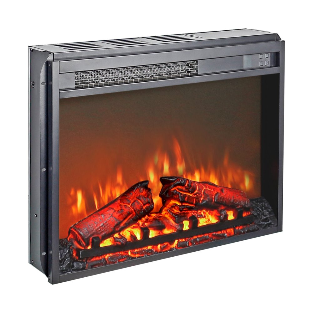 24" Black Metal Electric Fireplace Insert With LED