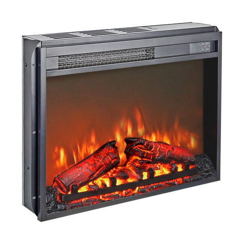 24" Black Metal Electric Fireplace Insert With LED