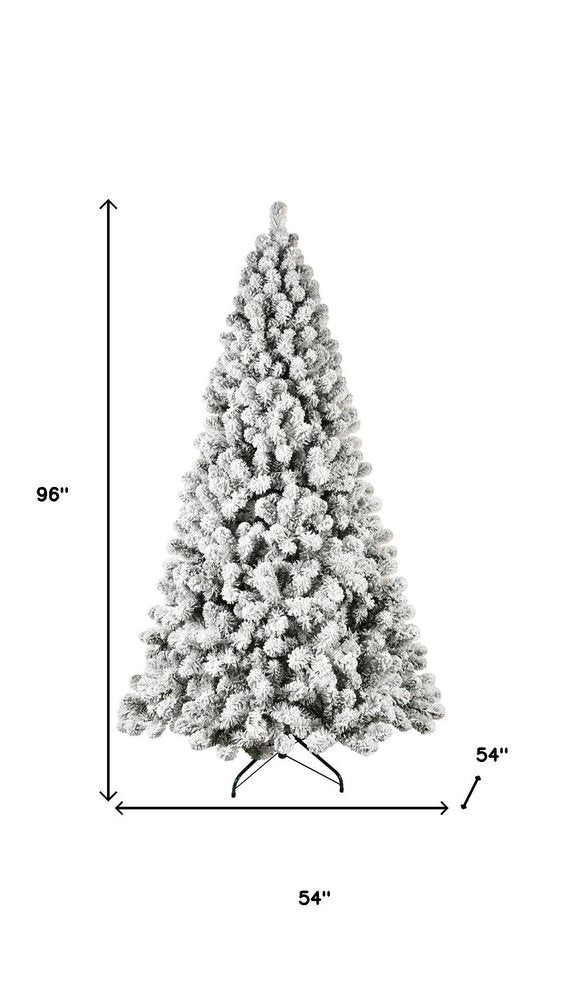 8' Pre Lit Full Flocked Spruce Christmas Tree - 96.00" H x 54.00" W x 54.00" D