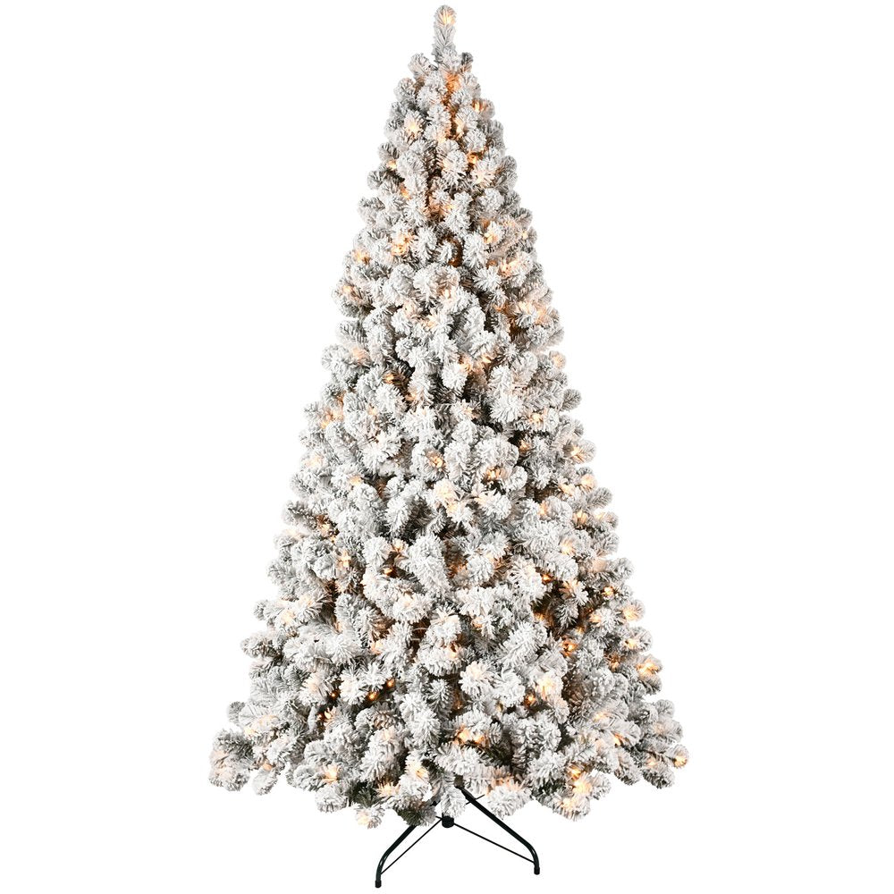8' Pre Lit Full Flocked Spruce Christmas Tree - 96.00" H x 54.00" W x 54.00" D