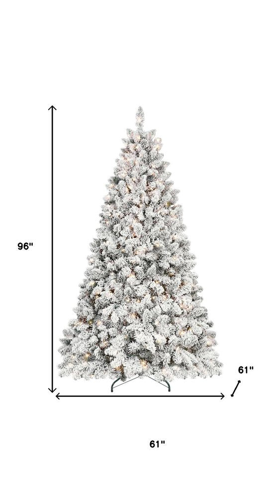 9' Pre Lit Full Flocked Spruce Christmas Tree on a white background