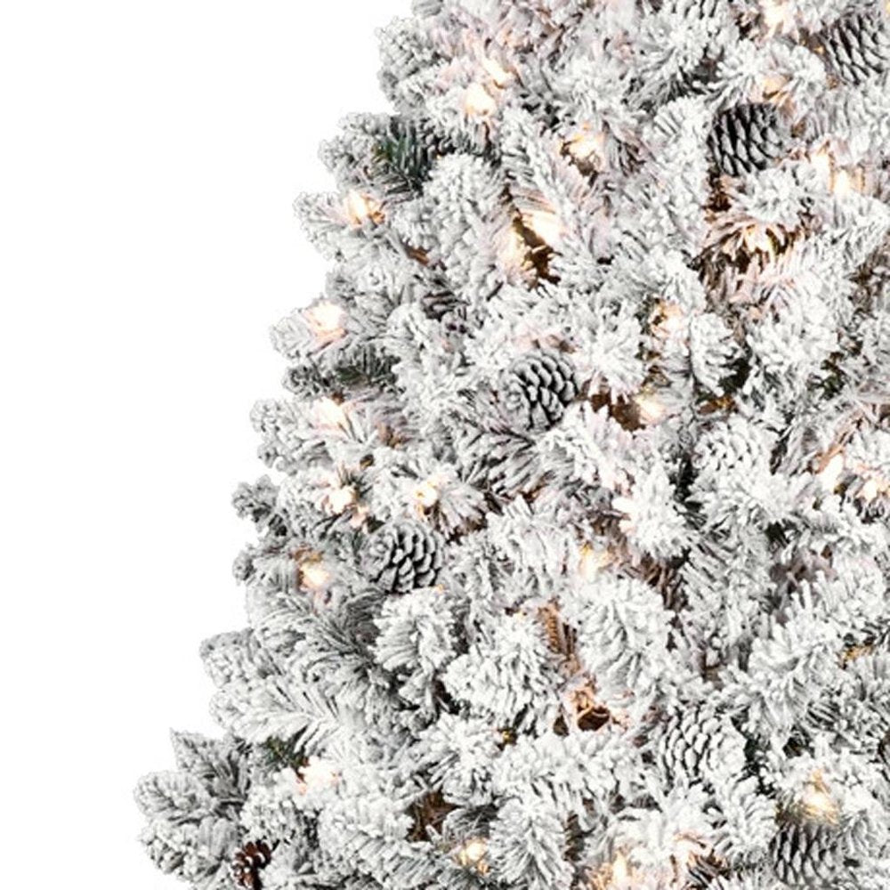 8' Pre Lit Full Flocked Spruce Christmas Tree