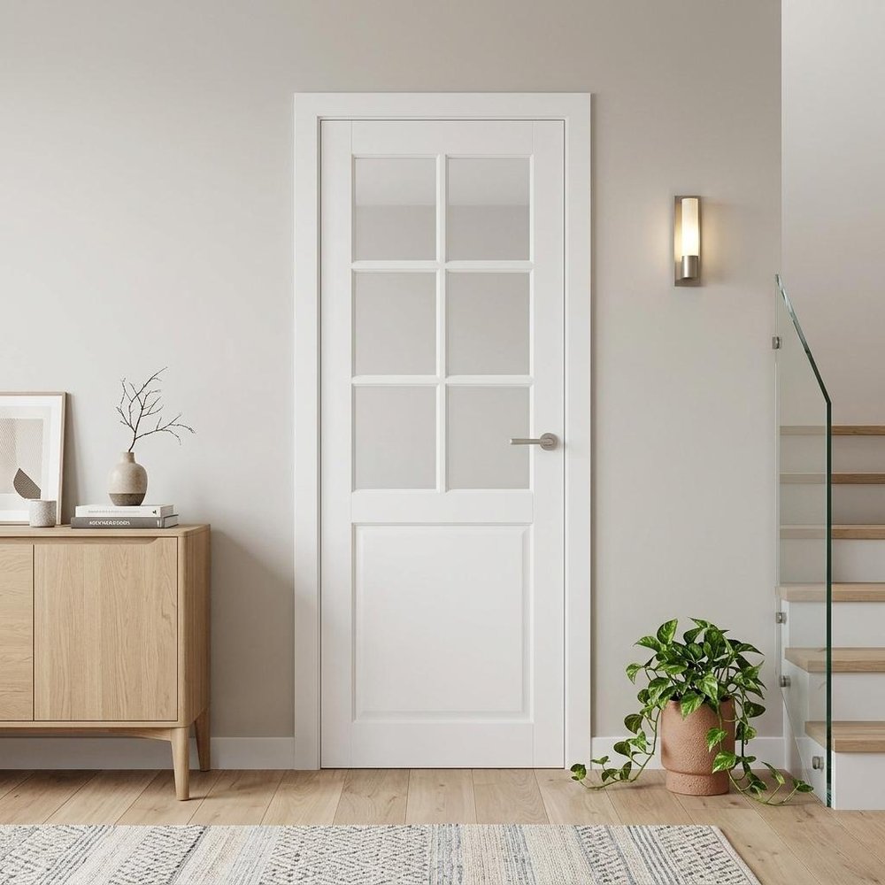 96" X 28" White Wood And Glass Slab Door