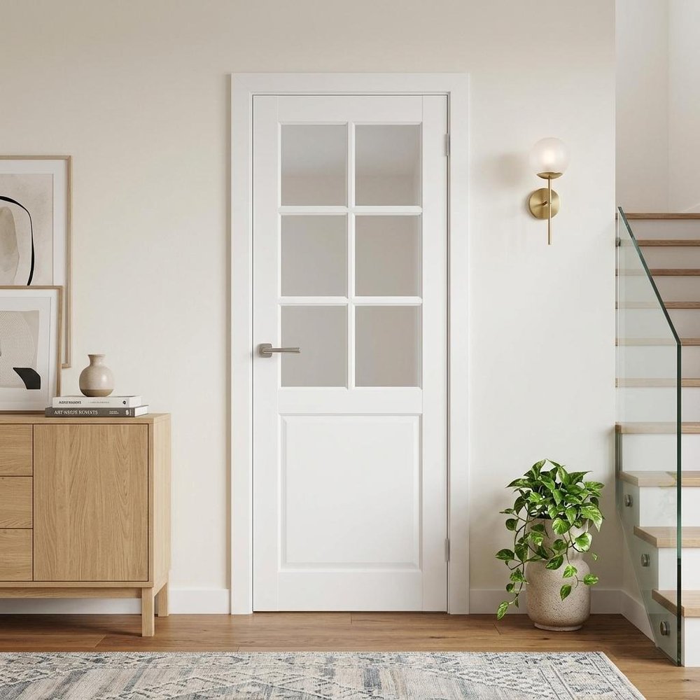 96" X 30" White Wood And Glass Slab Door