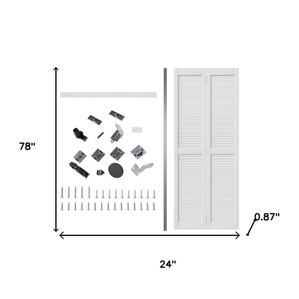 Set Of Two 78" X 24" White Wood Bi-Fold Door on a white background