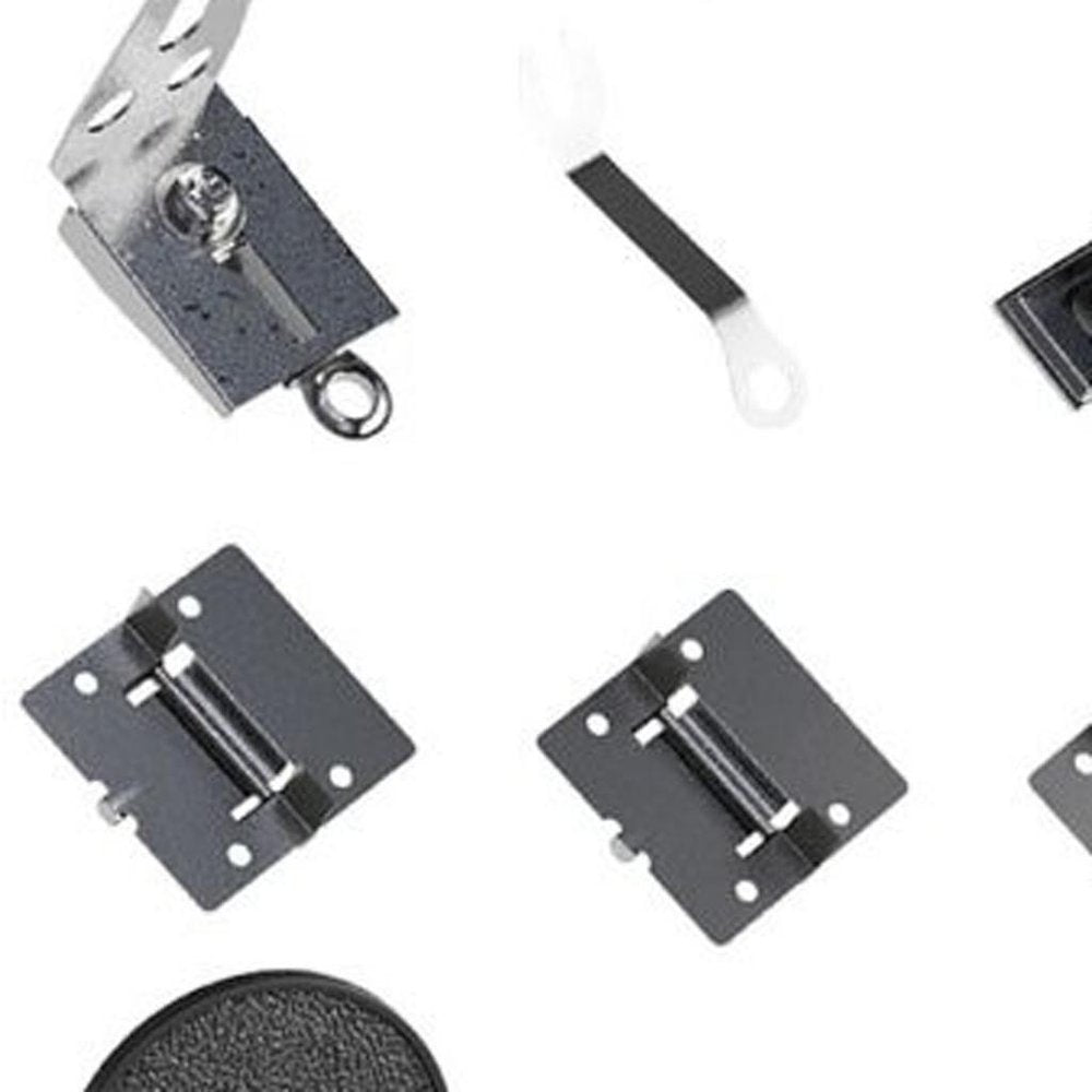 Set of two white bi-fold door hardware pieces, metal and plastic, on a white background.