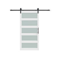 84" X 34" White Glass Barn Door on a white background